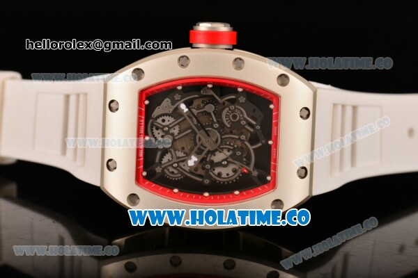 Richard Mille RM 055 Bubba Watson Tourbillon Manual Winding Steel Case with Skeleton Dial and Dot Markers - Red Inner Bezel - Click Image to Close